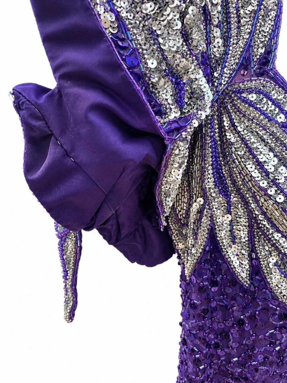 Vintage 90s Y2k Alyce Designs Silk Purple Sequin, Pearl, Bead Evening Dress, 6 - Picture 5 of 10